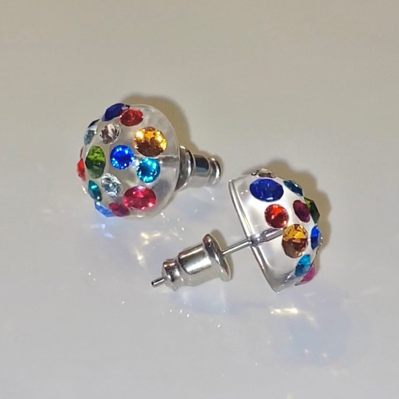 Multi Coloured Stud Earrings Embellished With Genuine “Crystal Stone Elements” - Picture 3 of 10